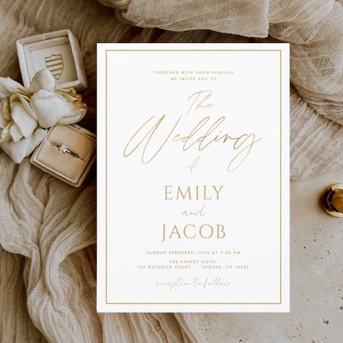 White Gold Wedding Modern Typography Invitation