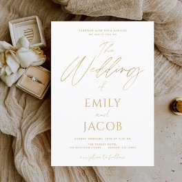 White Gold Wedding Modern Typography Script Foil Invitation