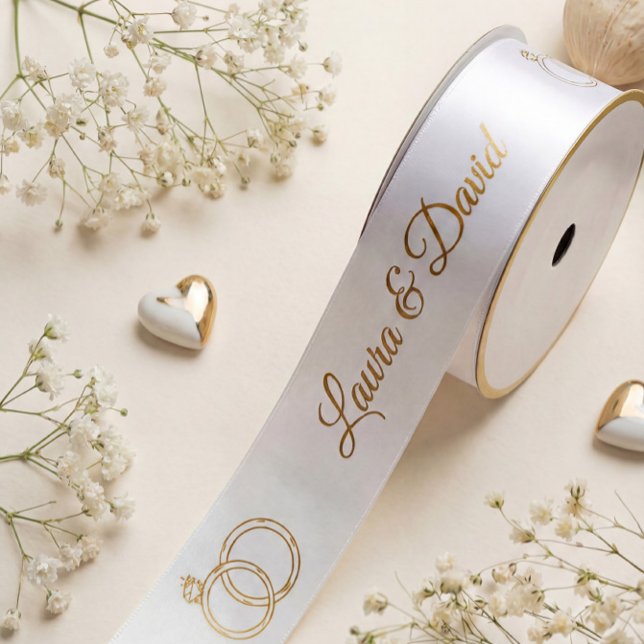 White Gold Wedding Personalized Name Ribbon (Creator Uploaded)