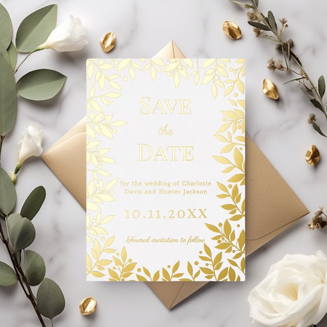 White gold wedding Save the Date foil card (Creator Uploaded)