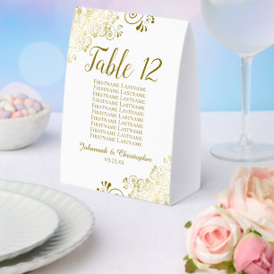 White & Gold Wedding Table Number Seating Chart Paper Table Tent