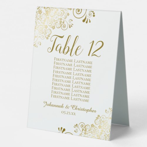 White  Gold Wedding Table Number Seating Chart Table Tent Sign