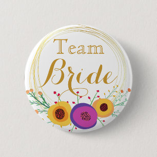 white Gold Wedding Team Bride Button