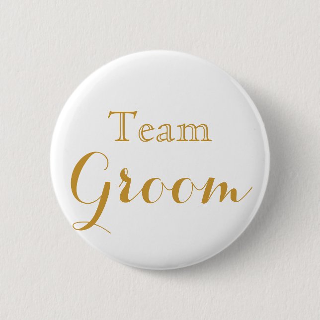 White Gold Wedding Team Groom Pinback Button (Front)