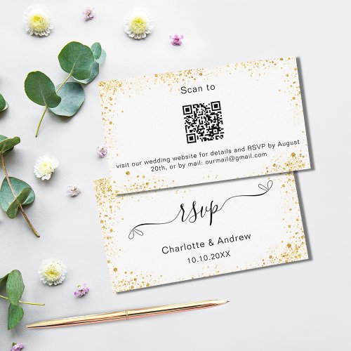 White gold wedding website RSVP QR code Enclosure Card