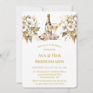White Gold Wine Glass Champagne Brunch & Bubbly Invitation