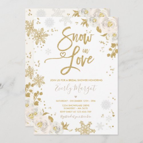 White  Gold Winter Bridal Shower Snow In Love Invitation