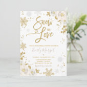 White & Gold Winter Bridal Shower Snow In Love Invitation (Standing Front)