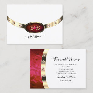 White Gold with Pink Red Gradient Marble Monogram Business Card