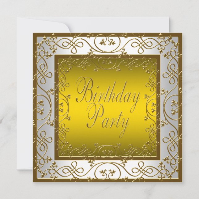 White Gold Womans Birthday Party Invitation (Front)
