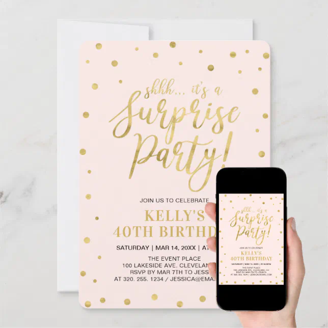 White & Gold | Women 40th Surprise Birthday Party Invitation | Zazzle