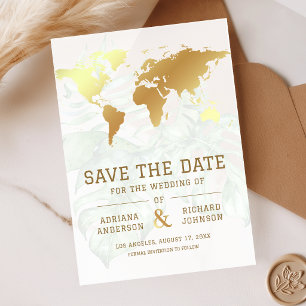 White Gold World Map Wedding Save the Date