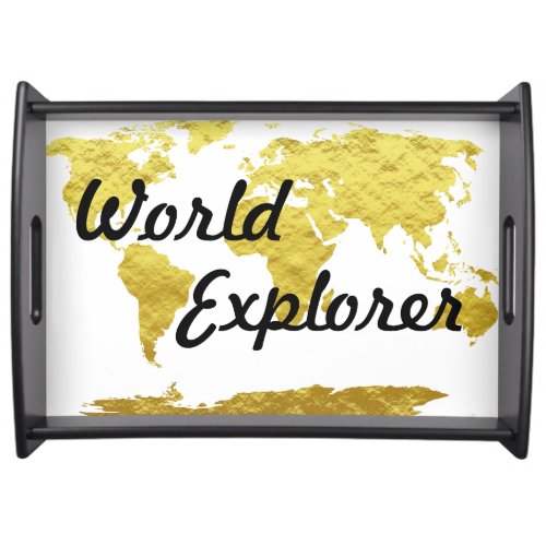 White  Gold World Map World Explorer Serving Tray