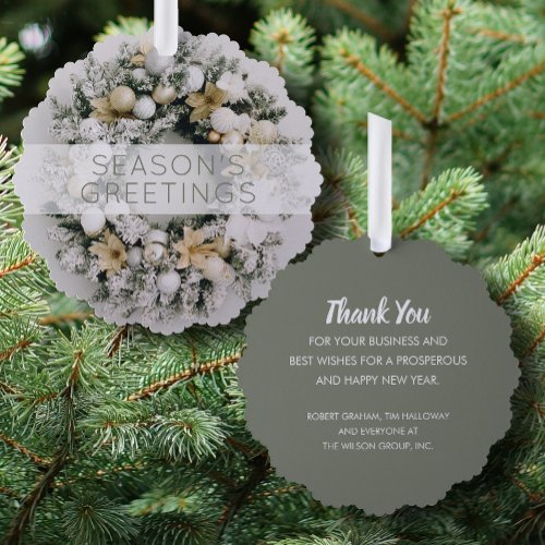 White Gold Wreath Business Holiday Greeting Paper Ornament Card