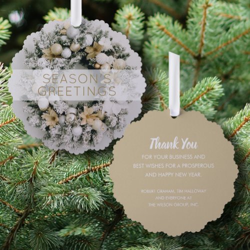 White Gold Wreath Business Holiday Greeting Paper Ornament Card