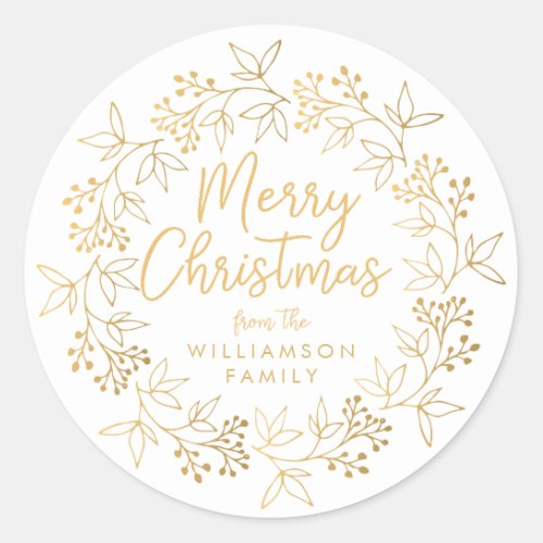 White Gold Wreath Christmas Card Envelope Seal