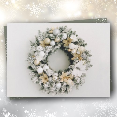 White Gold Wreath Christmas Holiday Card