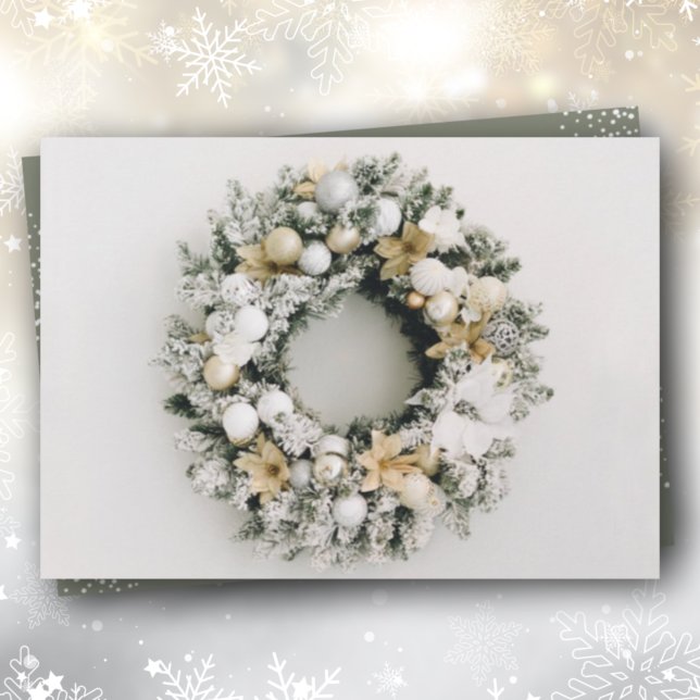White Gold Wreath Christmas Holiday Card (Creator Uploaded)