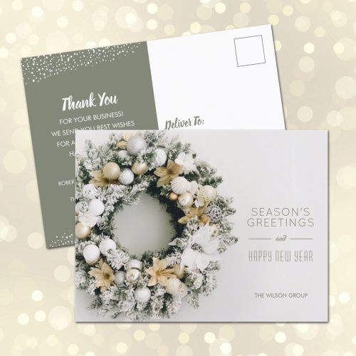White Gold Wreath Christmas Holiday Postcards