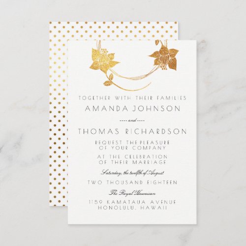 White Gold Wreath Gold Wedding Bridal Dots Invitation