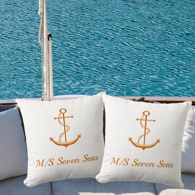 White gold yacht boat anchor name coastal throw pillow (Creator Uploaded)