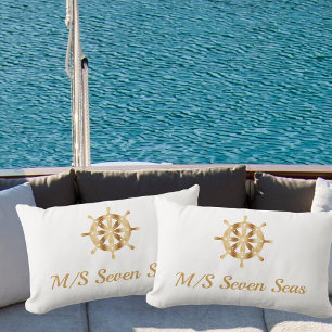 White gold yacht boat name steering wheel coastal lumbar pillow