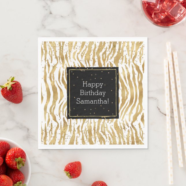 White Gold Zebra Glitz Confetti    Napkins (Insitu)