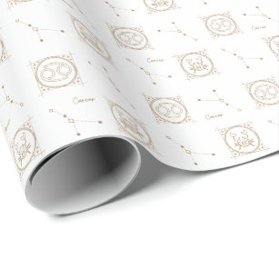 White & Gold Zodiac Cancer Astrology Star Sign Wrapping Paper