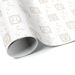 White & Gold Zodiac Leo Astrology Star Sign Wrapping Paper