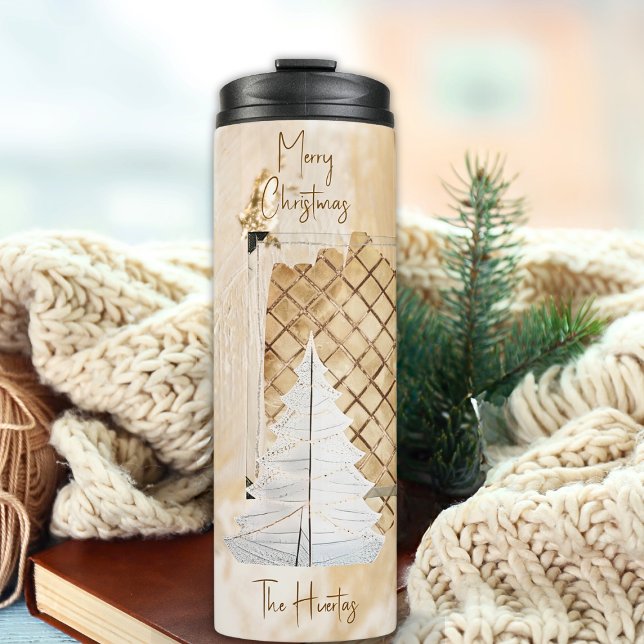 White Golden 6 Photo Template Christmas Tree Thermal Tumbler (Creator Uploaded)