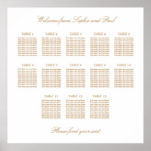 White Golden Beige 13 Table Wedding Seating Chart