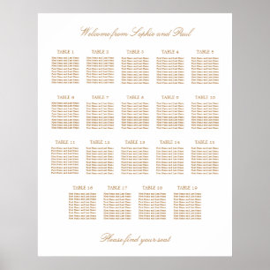 White Golden Beige 19 Table Wedding Seating Chart