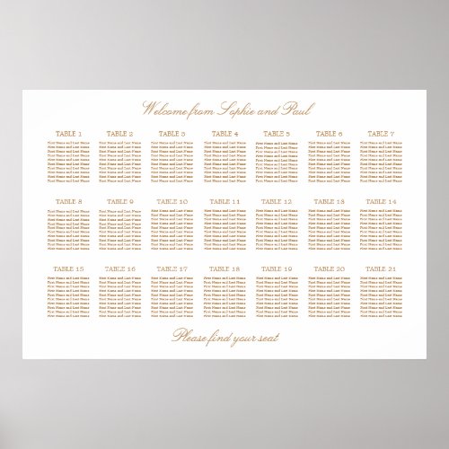 White Golden Beige 21 Table Wedding Seating Chart