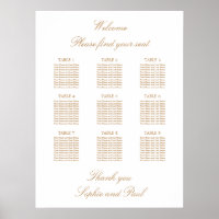 White Golden Beige 9 Table Wedding Seating Chart