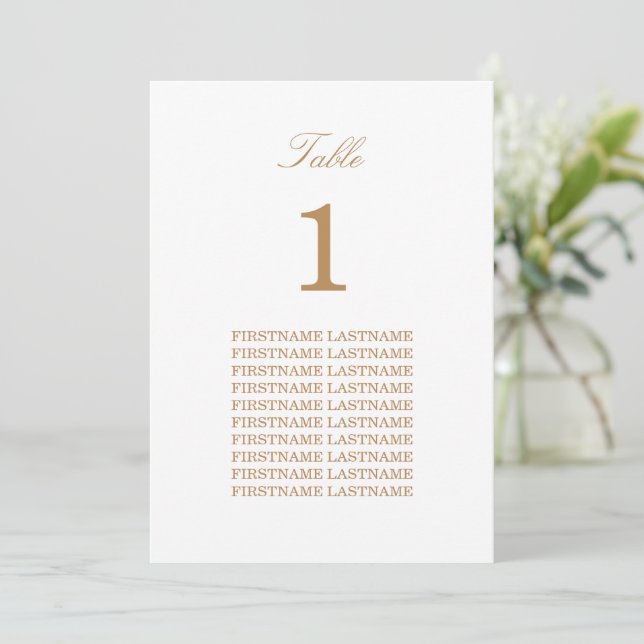 White Golden Beige Guest Names Table Card (Standing Front)