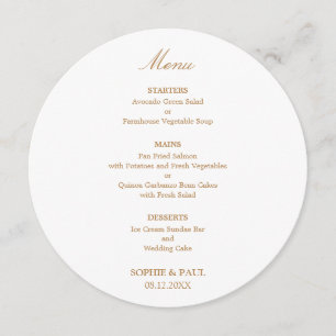 White Golden Beige Round Wedding Menu