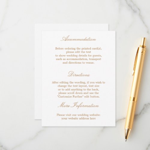 White Golden Beige Wedding Details Card