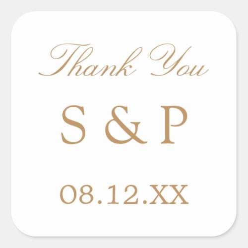 White Golden Beige Wedding Favor Thank You Square Sticker