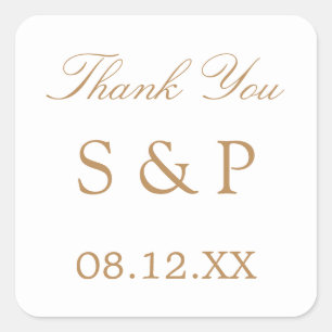 White Golden Beige Wedding Favor Thank You Square Sticker
