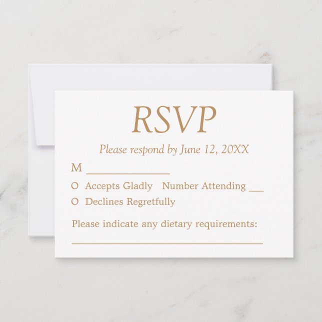 White Golden Beige Wedding RSVP Card (Front)