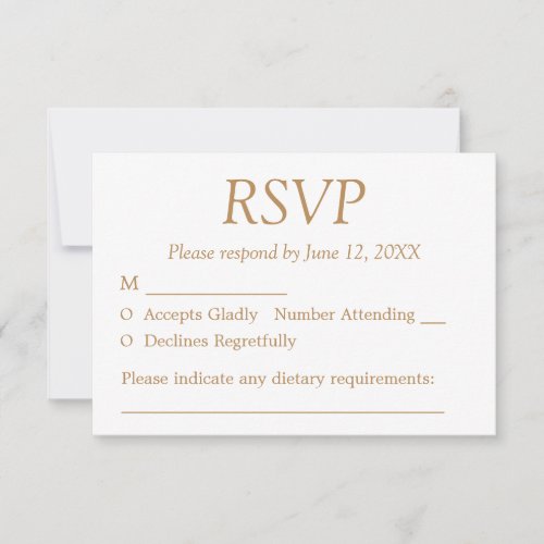 White Golden Beige Wedding RSVP Card