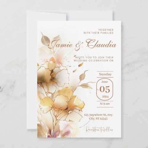 white golden elegant automn flowers Invitation