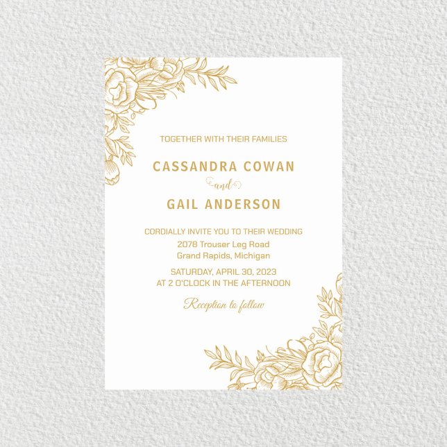 White Golden Floral Wedding Invitation (Creator Uploaded)
