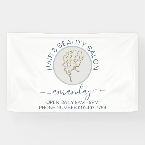 White Golden Logo Hairdresser Beauty Salon Opening Banner