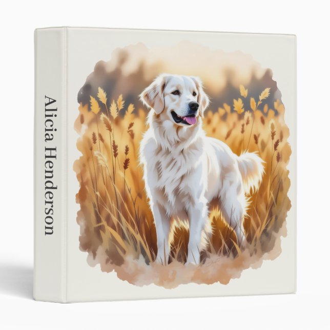 White Golden Retriever Dog 3 Ring Binder (Front/Spine)