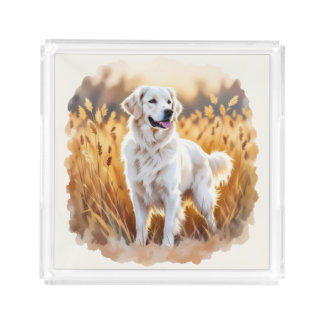 White Golden Retriever Dog Acrylic Tray