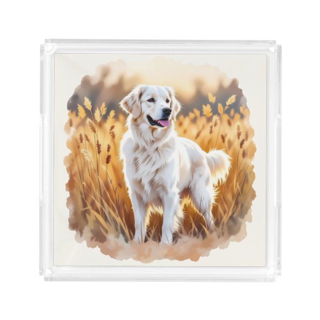White Golden Retriever Dog Acrylic Tray (Front)