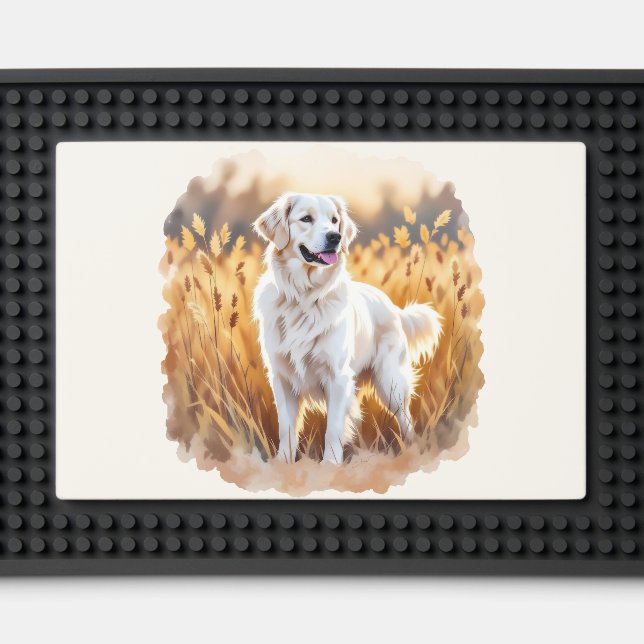 White Golden Retriever Dog Bar Mat (Front (Close Up))