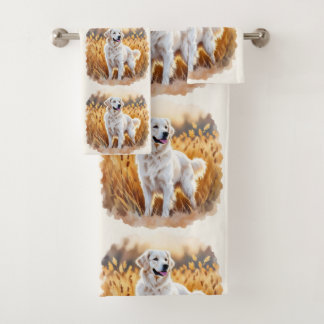 White Golden Retriever Dog Bath Towel Set