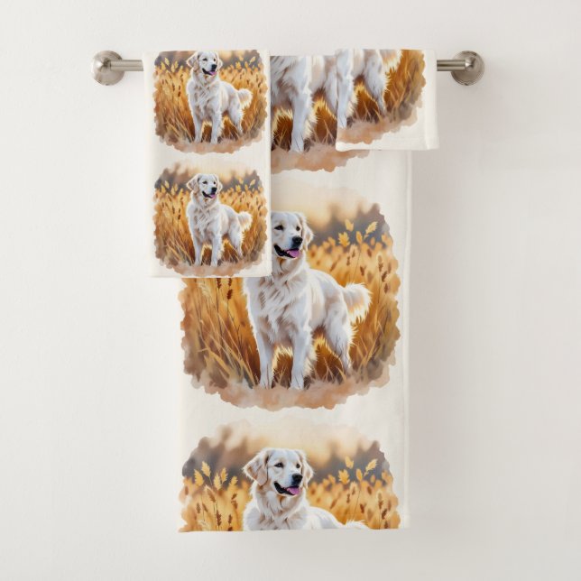 White Golden Retriever Dog Bath Towel Set (Insitu)